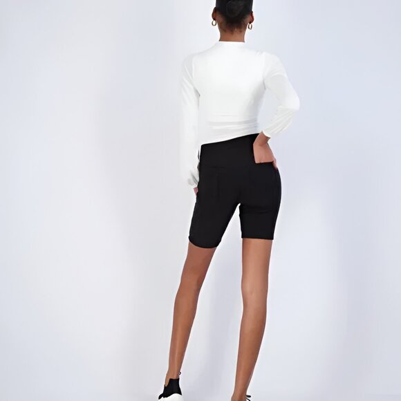 NWT Maze Black High Waist Bermuda Stretch Bike Cycling Gym w Pockets Shorts L - Picture 2 of 3